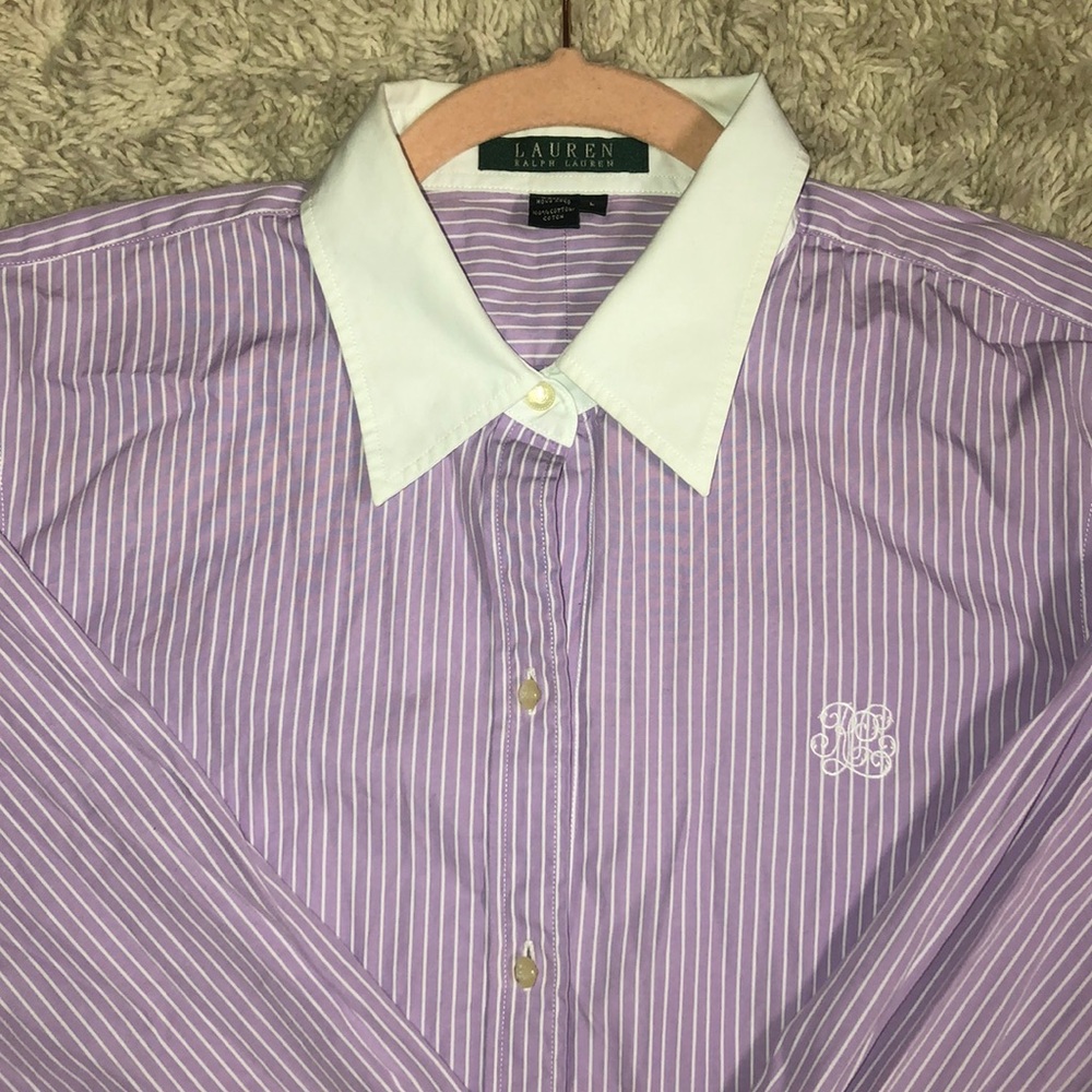 Lauren Ralph Lauren Striped Monogrammed Button Up